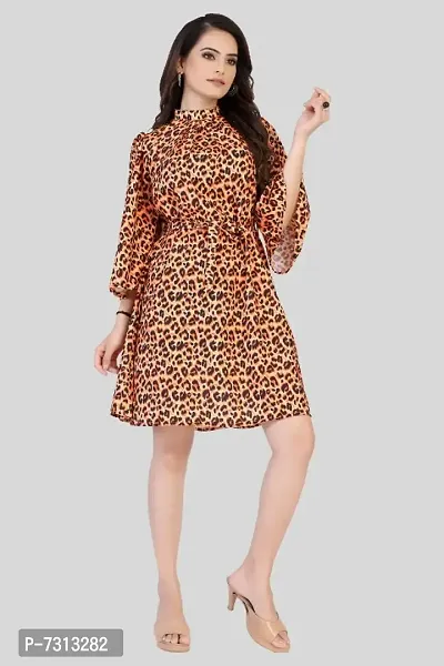 Stylish Crepe Printed Fit  Flare Dress For Women