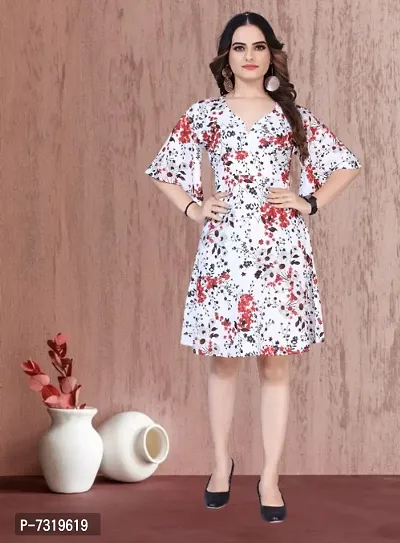 Alluring Elegant Crepe Fit And Flare Floral Printed Dress For Women-thumb3