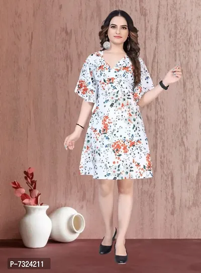 Alluring Heavy Crepe Floral Printed Fit and Flare Dresses For Women-thumb0