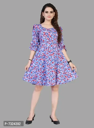 Elegant Heavy Crepe Floral Printed Fit and Flare Dresses For Women