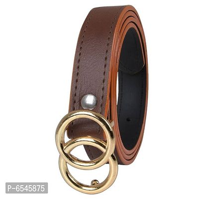 CANYON 44 Inch Double O-Ring Pin Buckle Belts for Women with Gift Box (Tan Golden Buckle)