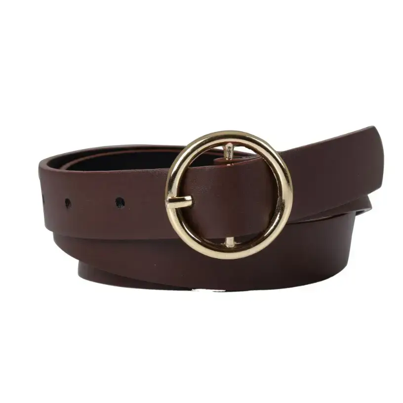 CANYON 44 Inch O-Ring Pin Buckle Belts for Women with Gift Box (Dark Brown Golden Buckle)-thumb2