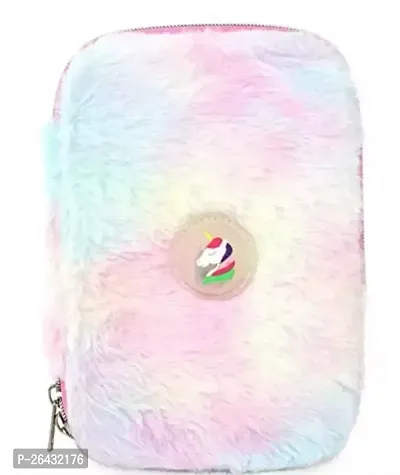Stylish Multicoloured Feathery Touch Zipper Pouch Cute Design Pencil Case For Kid