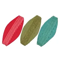 Designer Laced Boat Shaped Mask (3 pcs) in Pink, Teal & Moss Green-thumb1