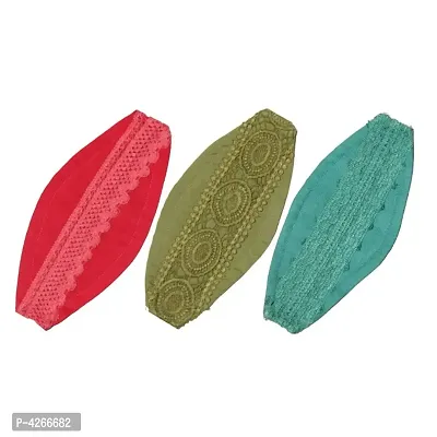 Designer Laced Boat Shaped Mask (3 pcs) in Pink, Teal & Moss Green-thumb2