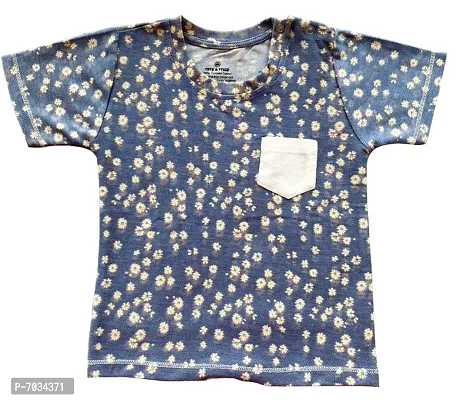 BLUE COLOUR FLOWER PRINTED DENIM LOOK BABY  COTTON TOP-thumb0