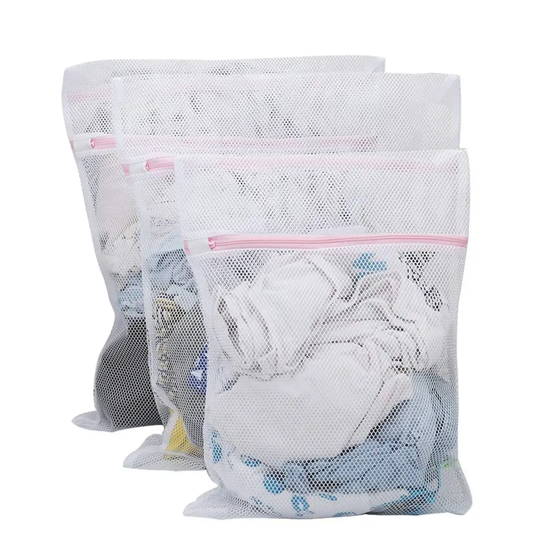 Mesh 3 Pcs Laundry Bags for Delicates with Premium Zipper, Travel