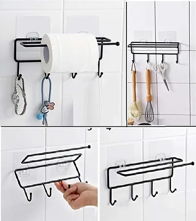 1 pc Self Adhesive Iron Shower Shelf with Paper Towel Holder and