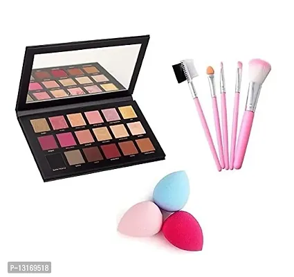 Nude Eye Shadow Palette Combo Of Rose Gold 18 Multicolor Eye Shadow With 5 Brush Set 3 Blender Shimmery and Matte Finish-thumb0