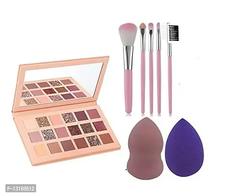 Nude Eye Shadow Palette Combo Professional Combo Of Nude Eye Shadow Palette With 5Pc Brush and 2 Puff, Shimmery and Matte Finish