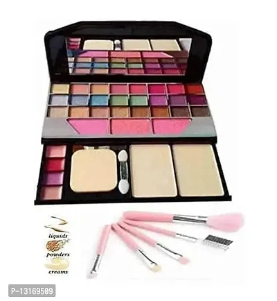 Multicolor Makeup Kit With 5 Pcs Pink Light Weight Makeup Brushes Set - (Pack Of 6)-thumb0