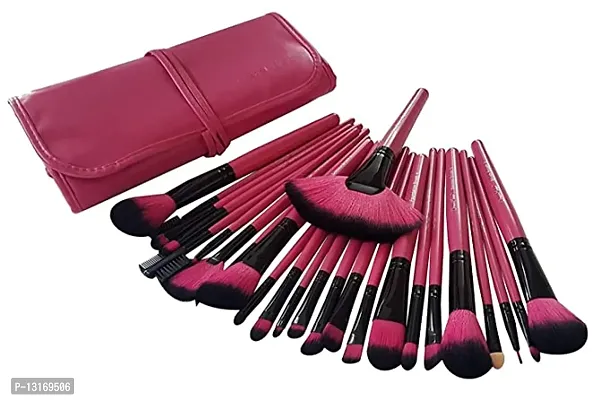 Beauty Professional Makeup Brush For Foundation, Eyeshadow Set Of 24 Pieces With Leather Case (Pink)-thumb0