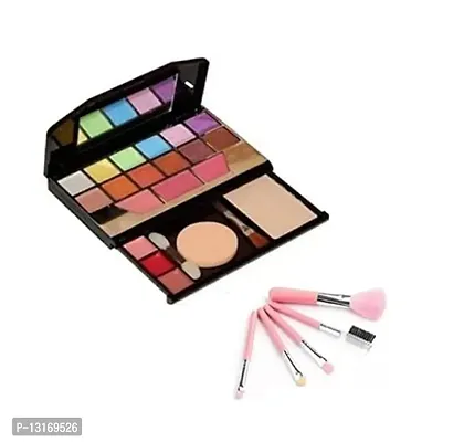 Multicolor Makeup Kit And 5 Pink Light-Weight Makeup Brushes Set, (Pack Of 6)