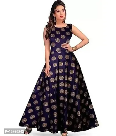 Blue Rayon Printed Ethnic Gowns For Women-thumb0