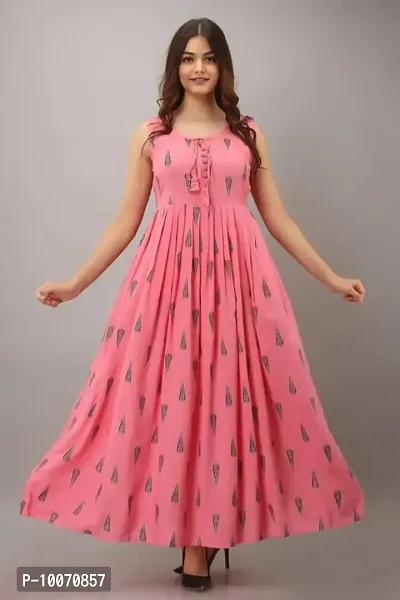 Pink Rayon Printed Ethnic Gowns For Women-thumb0