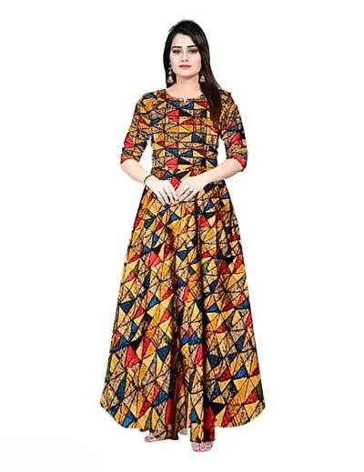 Cotton Collection Women Rayon A-Line Western Fit and Flare Maxi Dress Gown (Free Size Upto XXL)