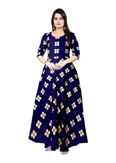 GORANGANI Women Stylish Round Neck Anarkali Long Gown Kurties Dresses (Free Size Upto XXL)