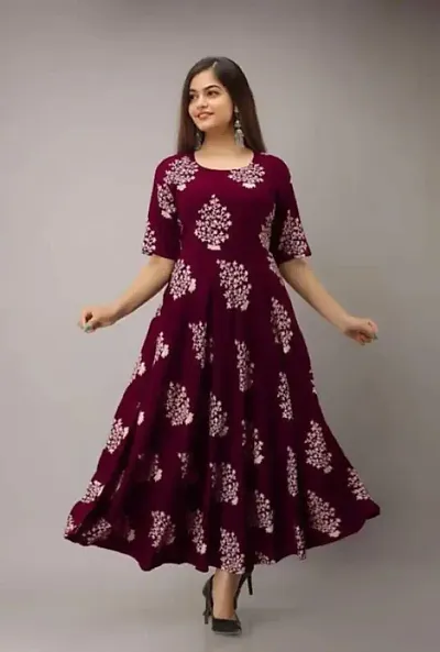 Trendy Beautiful Rayon Printed Stitched Ethnic Gown