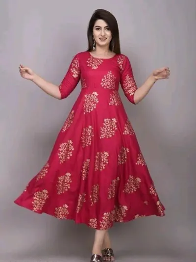 Stylish Rayon Printed Anarkali Kurta