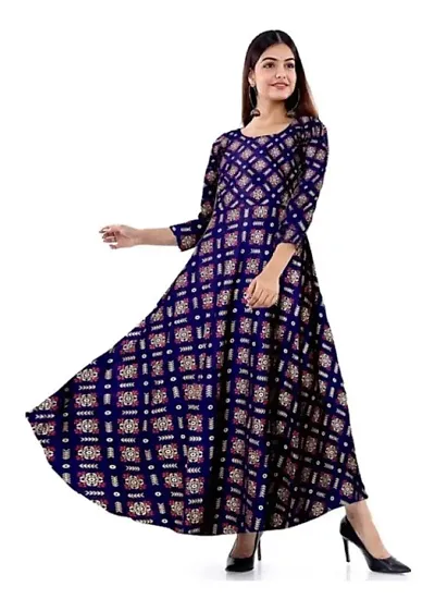 jwf Women's Fashionable Rayon 3/4 Sleeve Fit and Flare Full-Length Maxi Dress