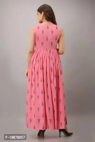 Pink Rayon Printed Ethnic Gowns For Women-thumb2