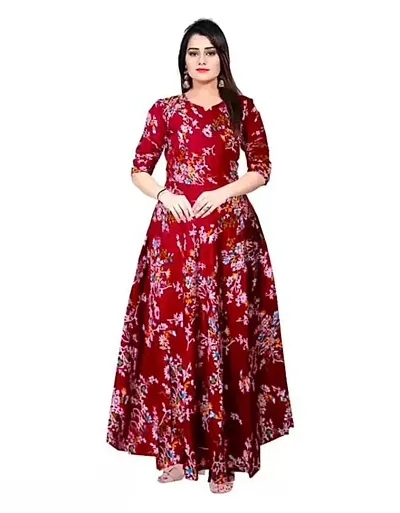 Women Stylish Round Neck Anarkali Long Gown
