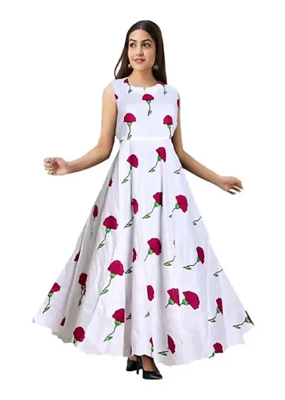 Stylish Printed Rayon A-Line Gown