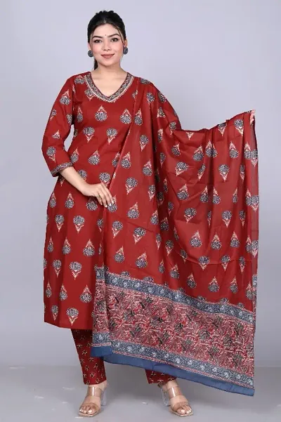 Fancy Cotton Kurta Bottom Dupatta Set