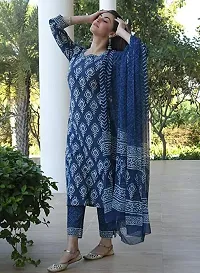 Stylish Navy Blue Rayon Kurta, Bottom And Dupatta Set For Women-thumb2