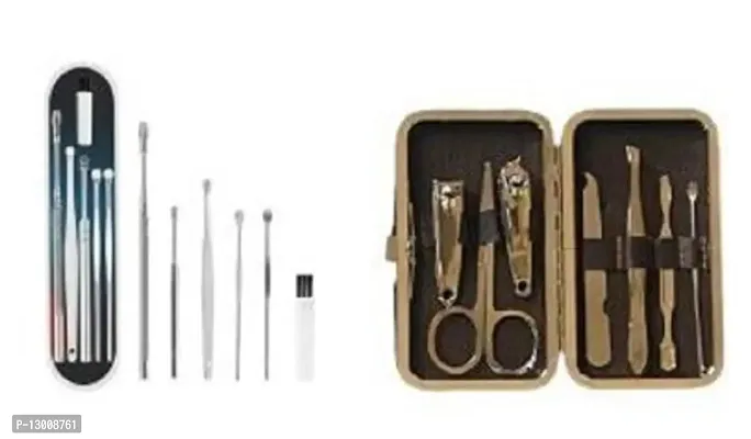 Combo Pack of 7 in 1 Tool Kit For manicure with 6 in 1 Tool Kit of Ear Cleaner-thumb0