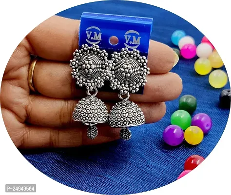 Latest Traditional Oxidized Silver Metal Jhumki Earrings for Women