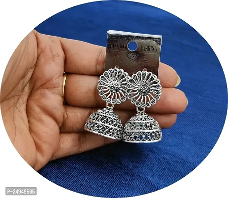 Latest Traditional Oxidized Silver Metal Jhumki Earrings for Women