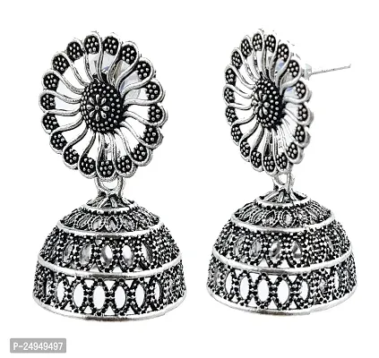 Latest Traditional Oxidized Silver Metal Jhumki Earrings for Women