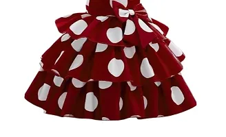 Skyteria Girl's Satin Polka Dot Printed Frock | Knee Length Frock Dress (Maroon,6-7 Years)-thumb3