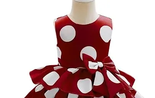 Skyteria Girl's Satin Polka Dot Printed Frock | Knee Length Frock Dress (Maroon,5-6 Years)-thumb2