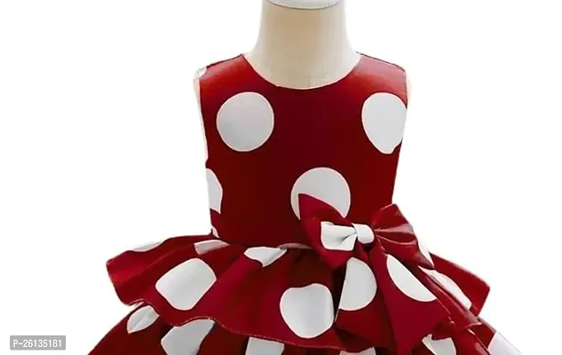 Skyteria Girl's Satin Polka Dot Printed Frock | Knee Length Frock Dress (Maroon,5-6 Years)-thumb3