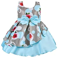 Skyteria Girl's Satin Floral Printed Frock | Knee Length Frock Dress-thumb1