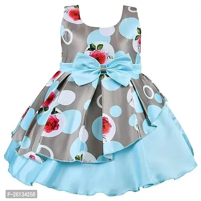 Skyteria Girl's Satin Floral Printed Frock | Knee Length Frock Dress-thumb2