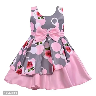 Skyteria Girl's Satin Floral Printed Frock | Knee Length Frock Dress