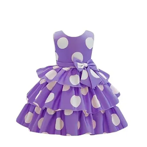 Skyteria Girl's Satin Polka Dot Printed Frock | Knee Length Frock Dress