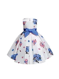 Skyteria Girl's Satin Floral Printed Frock | Knee Length Frock Dress-thumb3