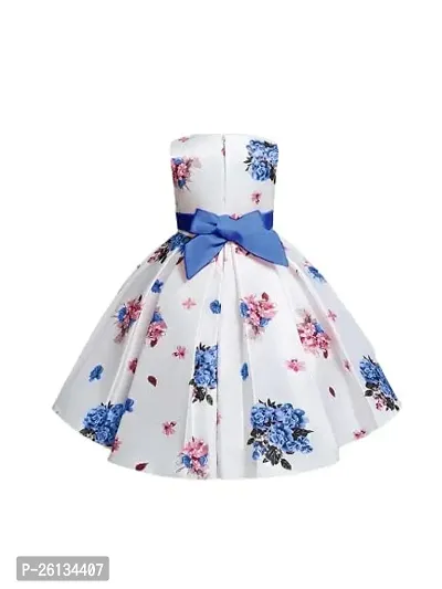 Skyteria Girl's Satin Floral Printed Frock | Knee Length Frock Dress-thumb4