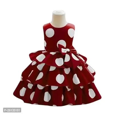 Skyteria Girl's Satin Polka Dot Printed Frock | Knee Length Frock Dress (Maroon,5-6 Years)-thumb0