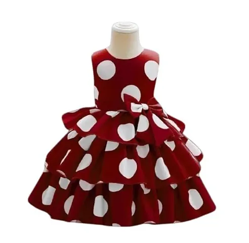 Skyteria Girl's Satin Polka Dot Frock | Knee Length Frock Dress (Maroon,2-3 Years)