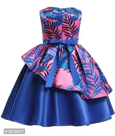 Skyteria Girl's Satin Printed Frock | Knee Length Frock Dress-thumb3