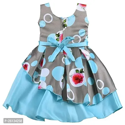 Skyteria Girl's Satin Floral Printed Frock | Knee Length Frock Dress-thumb3