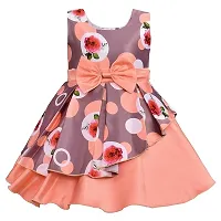 Skyteria Girl's Satin Floral Printed Frock | Knee Length Frock Dress-thumb1