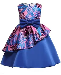 Skyteria Girl's Satin Printed Frock | Knee Length Frock Dress-thumb1