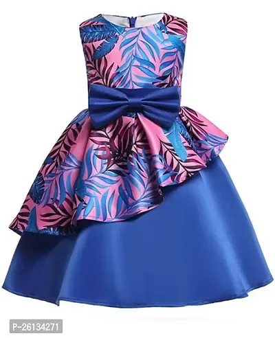 Skyteria Girl's Satin Printed Frock | Knee Length Frock Dress-thumb2