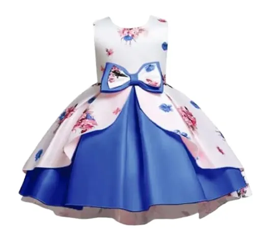 Skyteria Girl's Satin Floral Frock | Knee Length Frock Dress